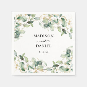 Eucalyptus Gold Watercolor Wedding Napkin