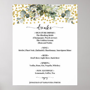 Eucalyptus Gold Wedding Drinks Menu Sign