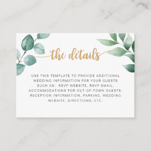 Eucalyptus gold wedding information details card