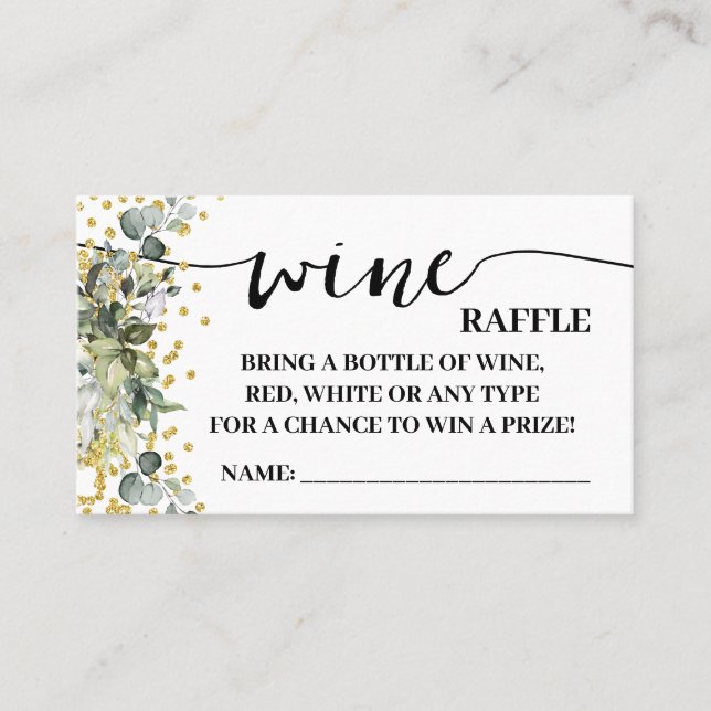 Eucalyptus Gold Wine Raffle Ticket Shower Card (Front)