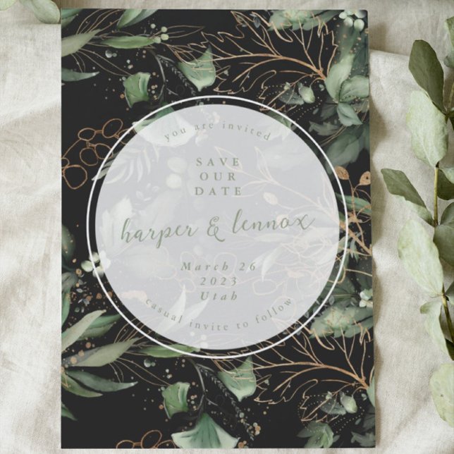 Eucalyptus Golden Boho Elegant Onyx Pampas Black Save The Date (Creator Uploaded)