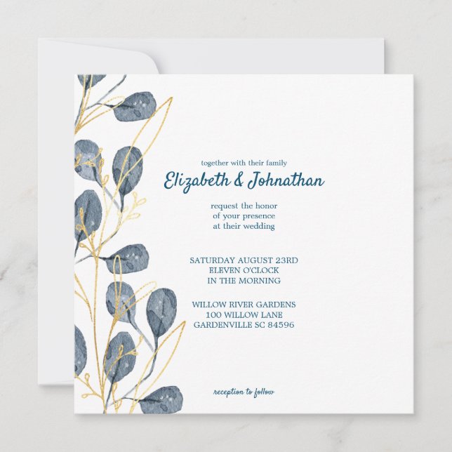 Eucalyptus Golden Garden Floral Wedding Invitation (Front)