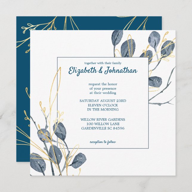 Eucalyptus Golden Garden Floral Wedding Invitation (Front/Back)