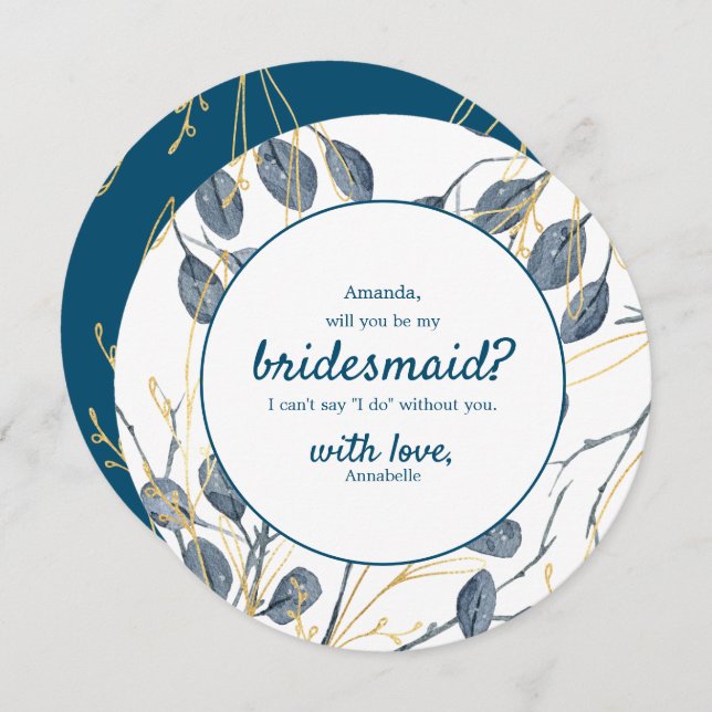 Eucalyptus Golden Garden Will You be my Bridesmaid Invitation (Front/Back)
