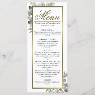 Eucalyptus & Golden Pine Elegant Wedding Menu