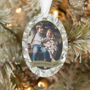 Eucalyptus & Golden Pine Simple Holiday Photo Ornament