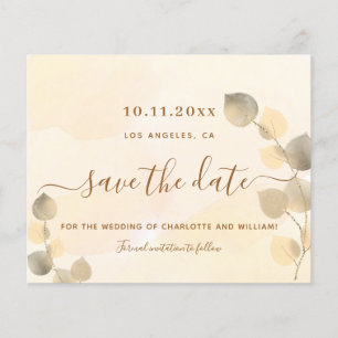 Eucalyptus golden wedding budget save the date