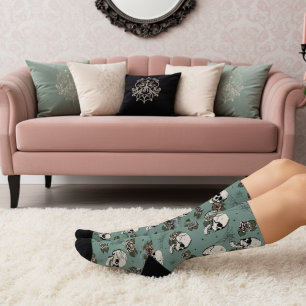 Eucalyptus Gothic Skulls and Roses Floral Socks