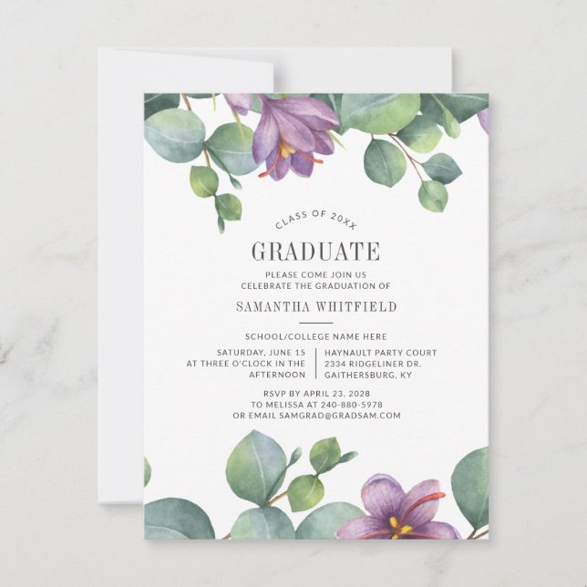 Eucalyptus Grad 2022 Greenery Moden Graduation Invitation (Front)