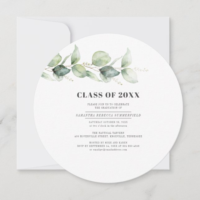 Eucalyptus Grad 2022 Succulent Graduation Party Invitation (Front)