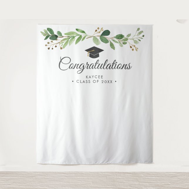 Eucalyptus Graduation Photo Backdrop - Photo Prop Tapestry (Front)
