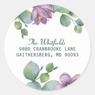 Eucalyptus Green and Purple Foliage Return Address Classic Round Sticker
