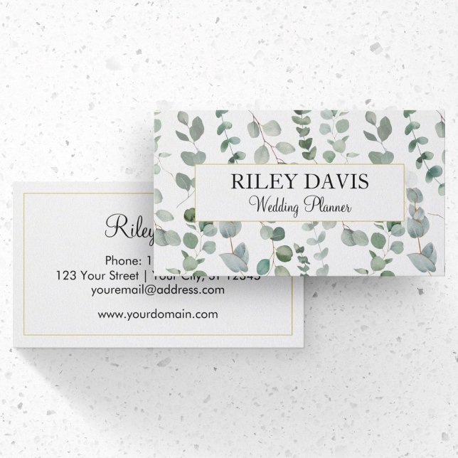 Eucalyptus Green and White Floral Business Card (Front and Back Side)