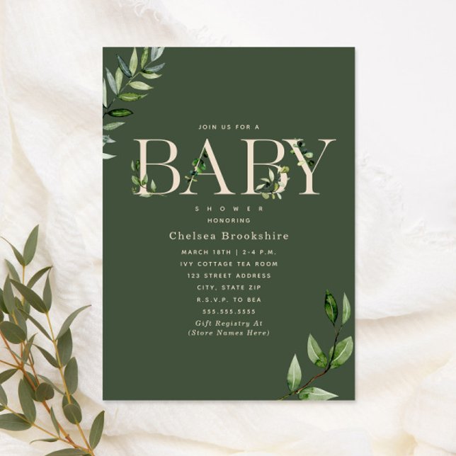 Eucalyptus Green Beige Neutral Baby Shower Invitation (Creator Uploaded)