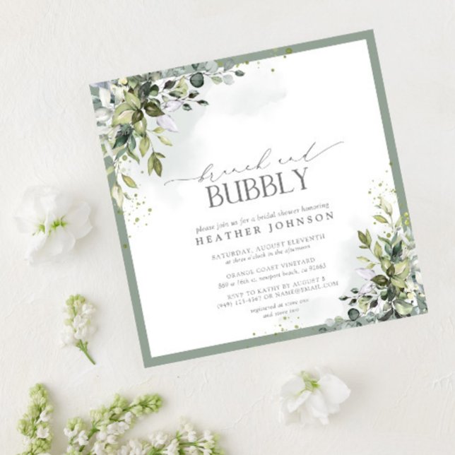 Eucalyptus Green Botanical Brunch & Bubbly Shower Invitation (Creator Uploaded)