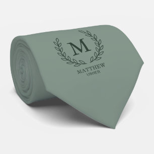 Eucalyptus Green Elegant Wedding Usher Monogram Tie