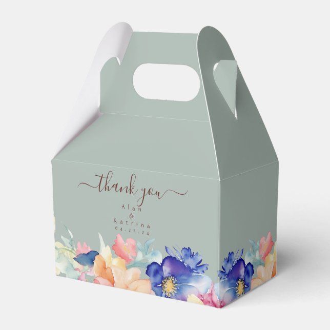 Eucalyptus Green Floral Wedding Gable Box  (Front Side)