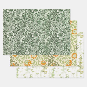 Eucalyptus Green Flowers Orange  Wrapping Paper Sheet
