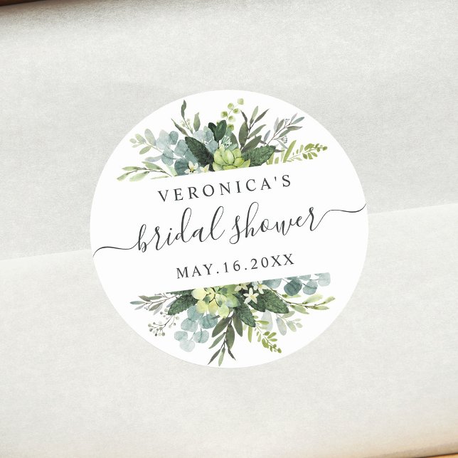 Eucalyptus Green Foliage Bridal Shower Classic Round Sticker (Creator Uploaded)