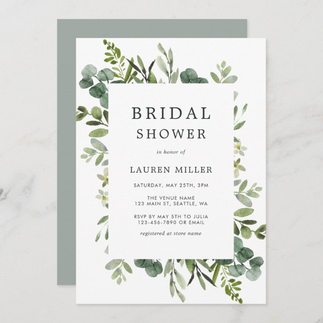Eucalyptus Green Foliage Bridal Shower Invitation (Front/Back)