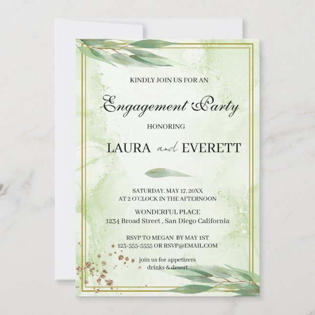 Eucalyptus Green Foliage Engagement Invitation (Front)