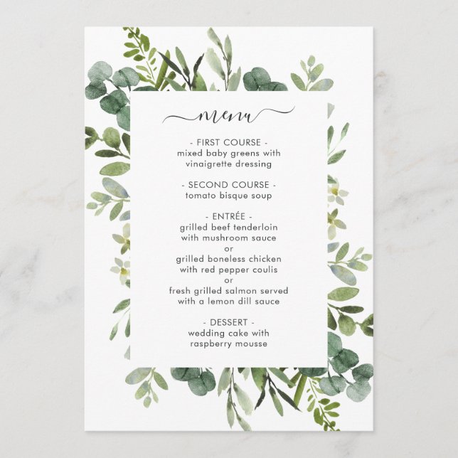 Eucalyptus Green Foliage Menu Card (Front)