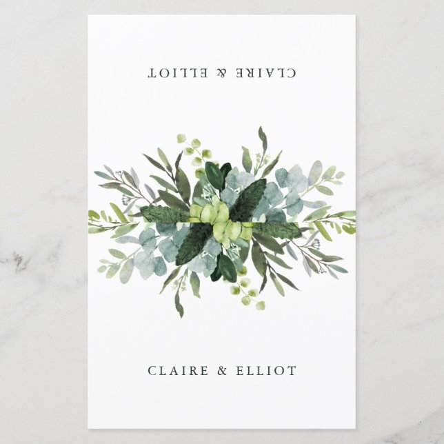 Eucalyptus Green Foliage Place Card for Couple (Front)