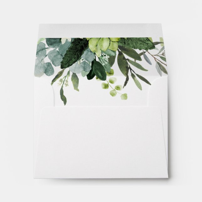 Eucalyptus Green Foliage Pre-Printed Address RSVP Envelope (Back (Bottom))