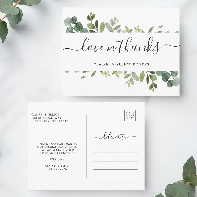 Eucalyptus Green Foliage Thank You Postcard (Front & Back)