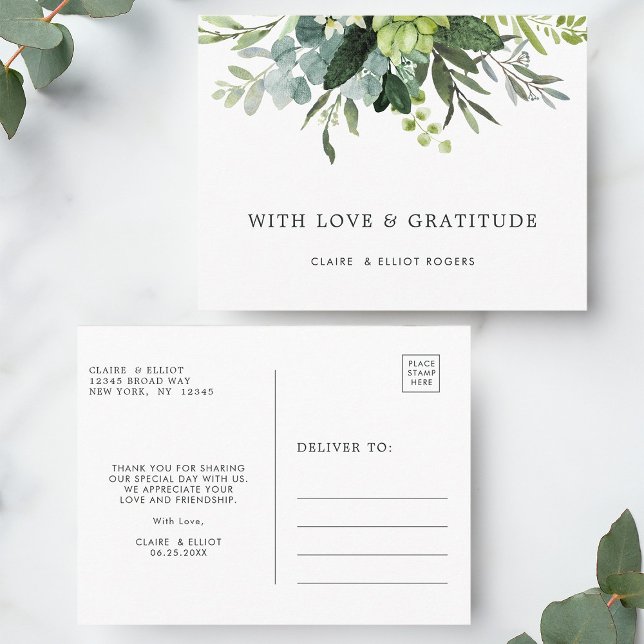 Eucalyptus Green Foliage Thank You Postcard (Front & Back)