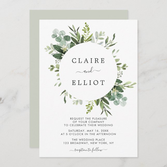 Eucalyptus Green Foliage Wedding Invitation (Front/Back)