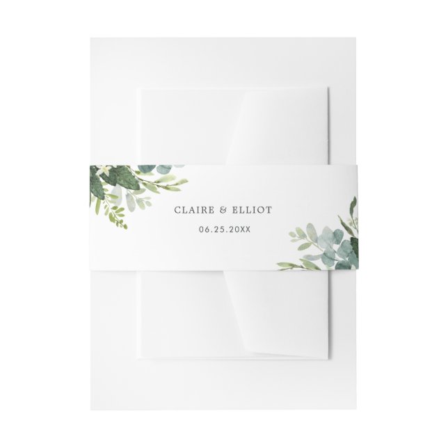 Eucalyptus Green Foliage Wedding Invitation Belly Band (Front Example)