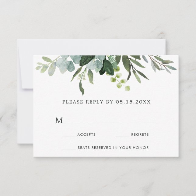 Eucalyptus Green Foliage Wedding RSVP Card (Front)