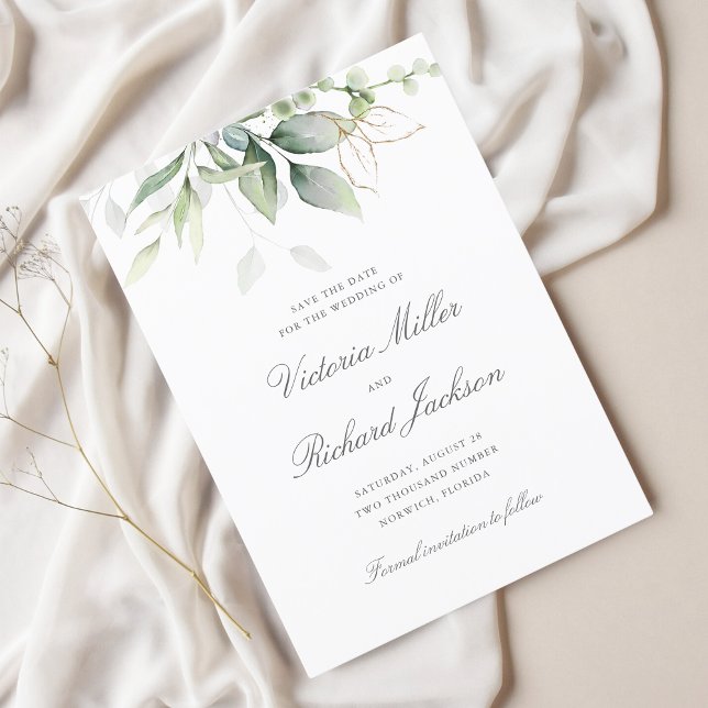 Eucalyptus Green Foliage Wedding Save The Date (Creator Uploaded)