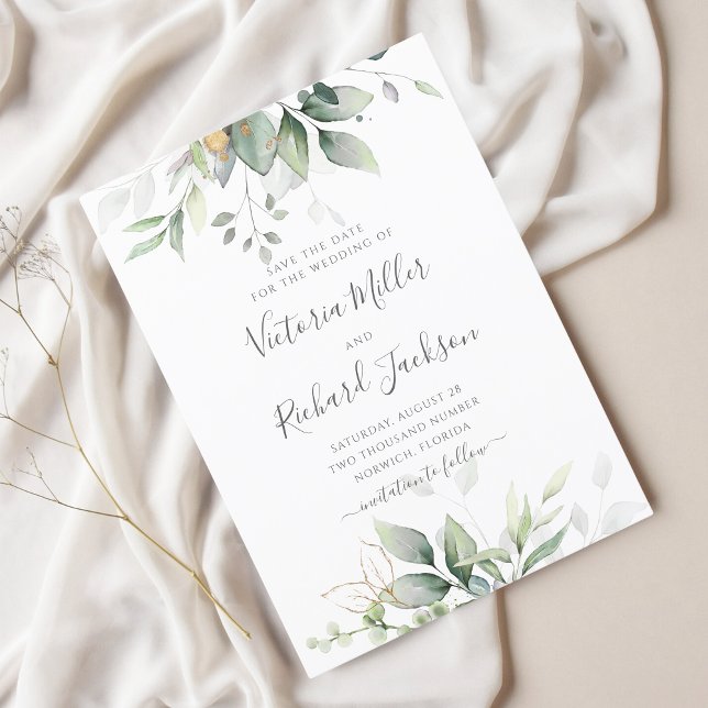 Eucalyptus Green Foliage Wedding Save The Date (Creator Uploaded)