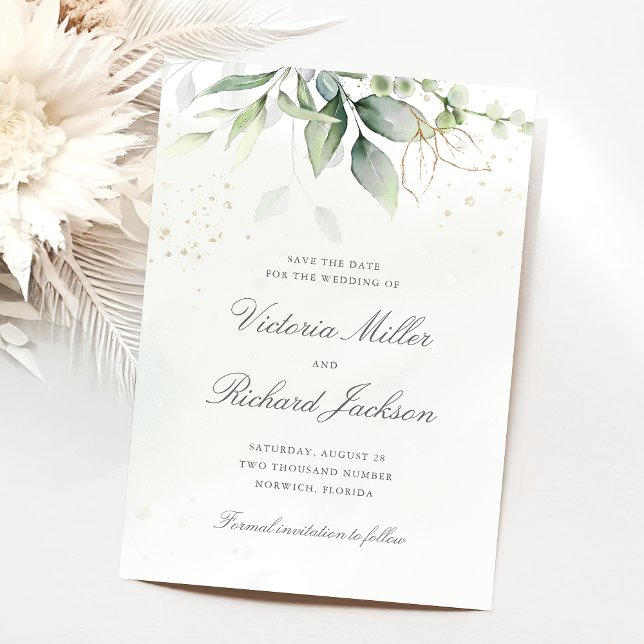 Eucalyptus Green Foliage Wedding Save The Date (Creator Uploaded)