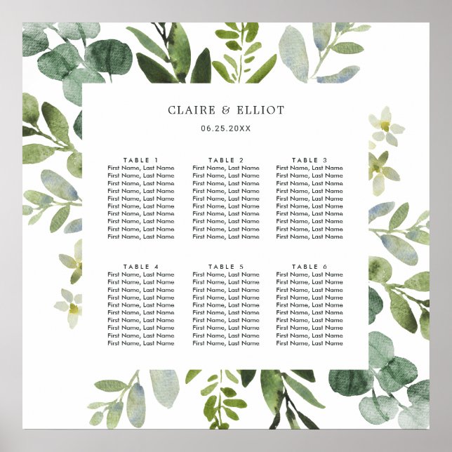Eucalyptus Green Foliage Wedding Seating Chart (Front)