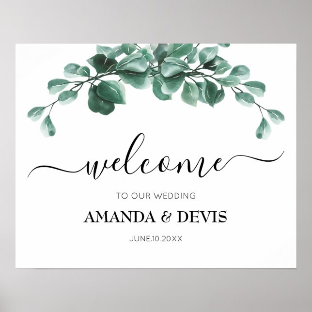Eucalyptus Green Foliage Wedding Welcome Poster (Front)