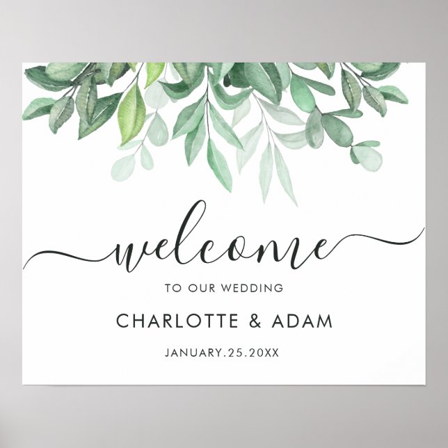 Eucalyptus Green Foliage Wedding Welcome Sign (Front)