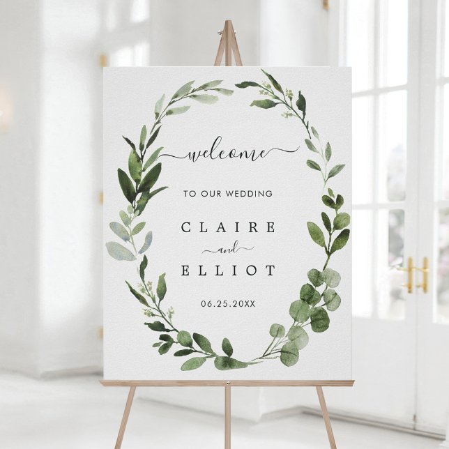 Eucalyptus Green Foliage Wreath Wedding Welcome Poster (Creator Uploaded)