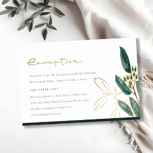 EUCALYPTUS GREEN GOLD FOLIAGE WEDDING RECEPTION ENCLOSURE CARD