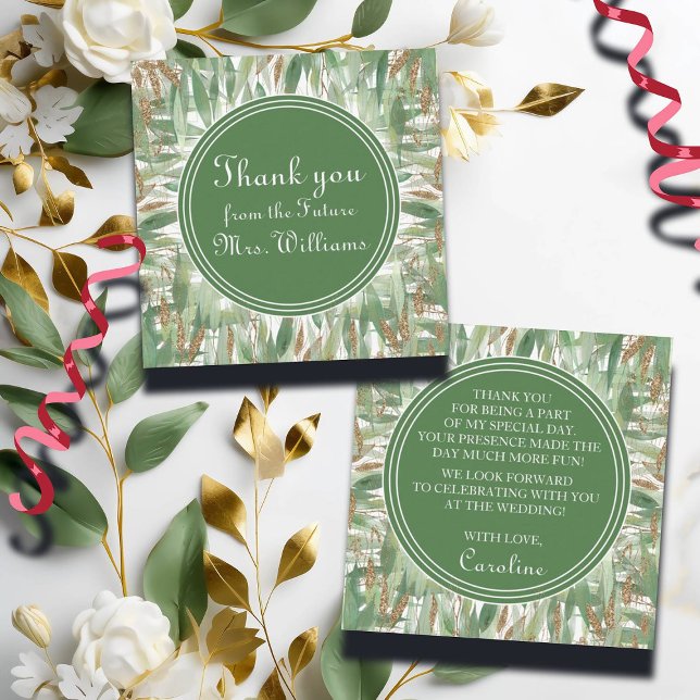 Eucalyptus Green Gold Glitter Bridal Thank you Enclosure Card (Creator Uploaded)
