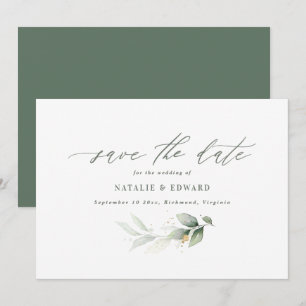 Eucalyptus green gold minimal wedding save the date