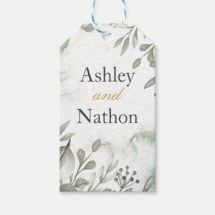 Eucalyptus green & gold watercolour Wedding Gift Tags