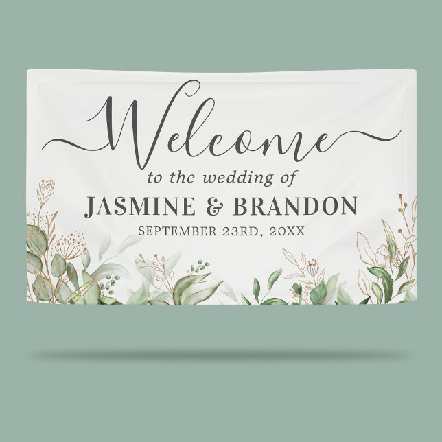 Eucalyptus Green Gold Wedding Welcome Banner (Creator Uploaded)