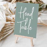 Eucalyptus Green Hand Scripted Head Table Table Number<br><div class="desc">Simple and chic table number cards in Eucalyptus Green and white make an elegant statement at your wedding or event. Design features "head table" in handwritten script lettering. Design repeats on both sides. Individually numbered cards sold separately; order each table number individually from our collection.</div>