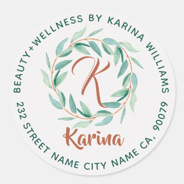 Eucalyptus Green Leafs Wreath Beauty & Wellness Classic Round Sticker (Front)