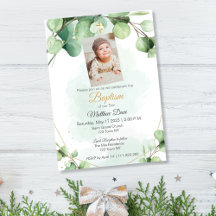 Eucalyptus green leaves Baptism Invitation