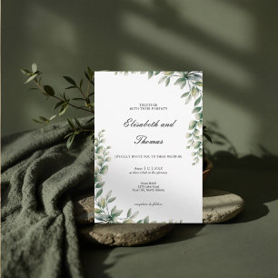 Eucalyptus green leaves elegant wedding invitation