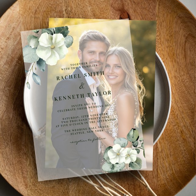Eucalyptus Green Leaves Minimalist Rustic Wedding Vellum Invitations (Creator Uploaded)